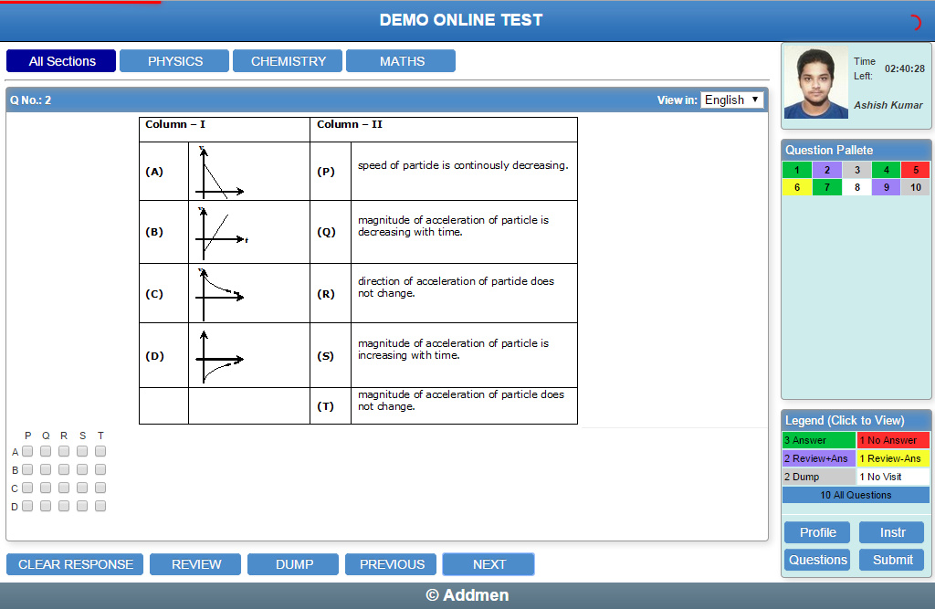 Online Test Matrix Question Paper