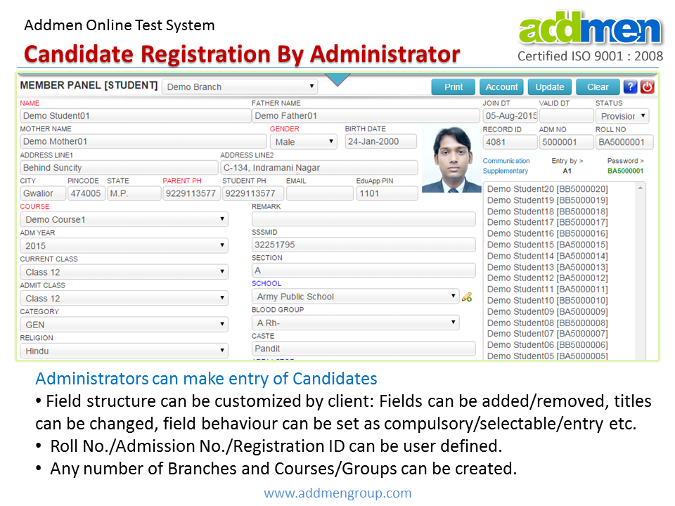 Candidate Registration by Administrator