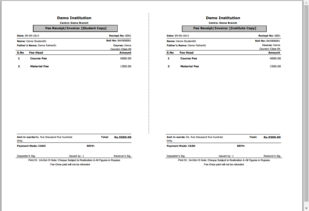 Sample Receipt Format