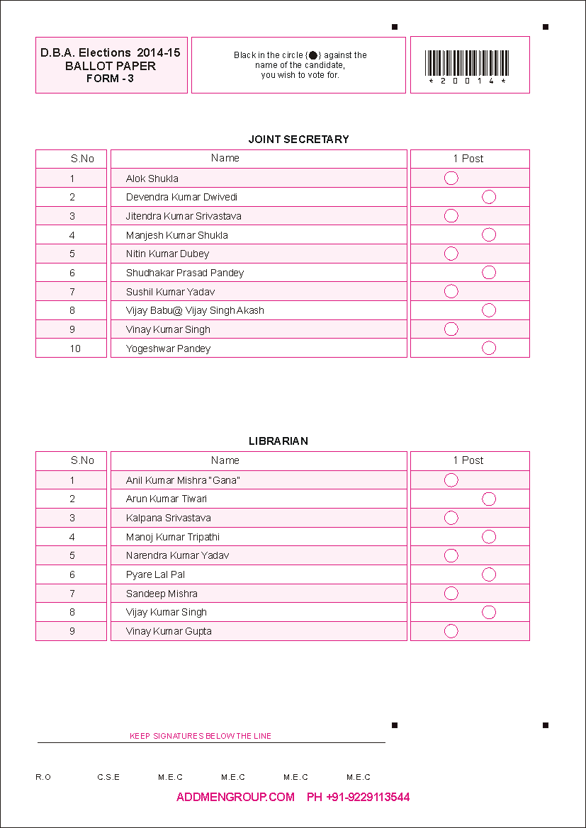 Ballot Paper OMR Sheet