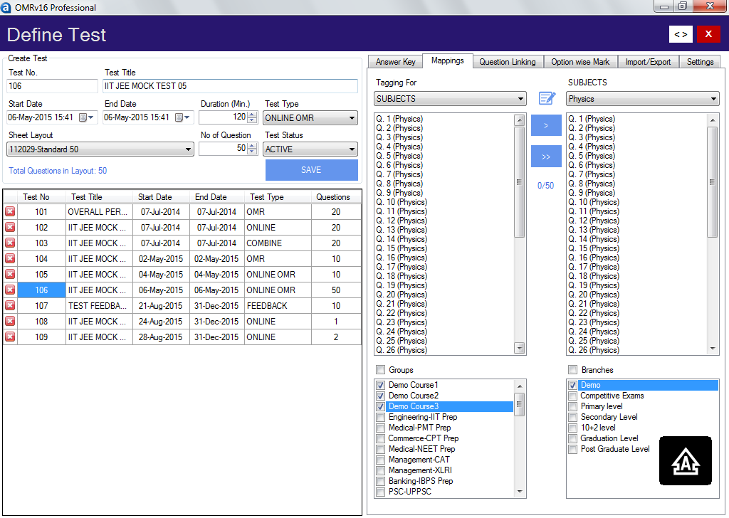 Test Subject Mapping Interface