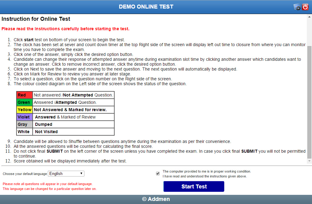 Instructions for IBPS Online Examination