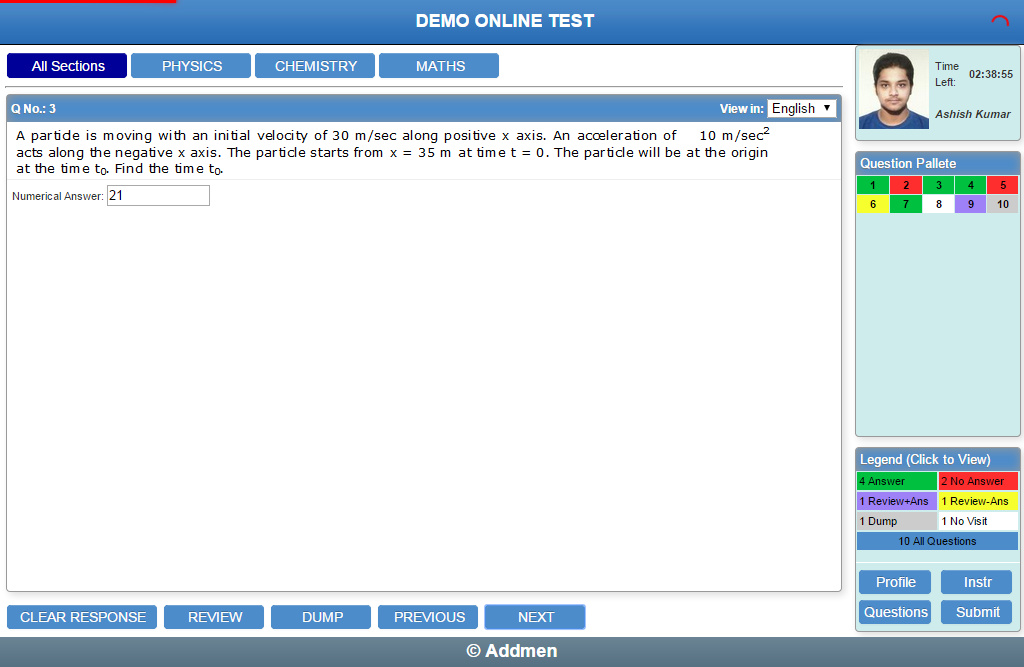 Online Test Numeric Type Question