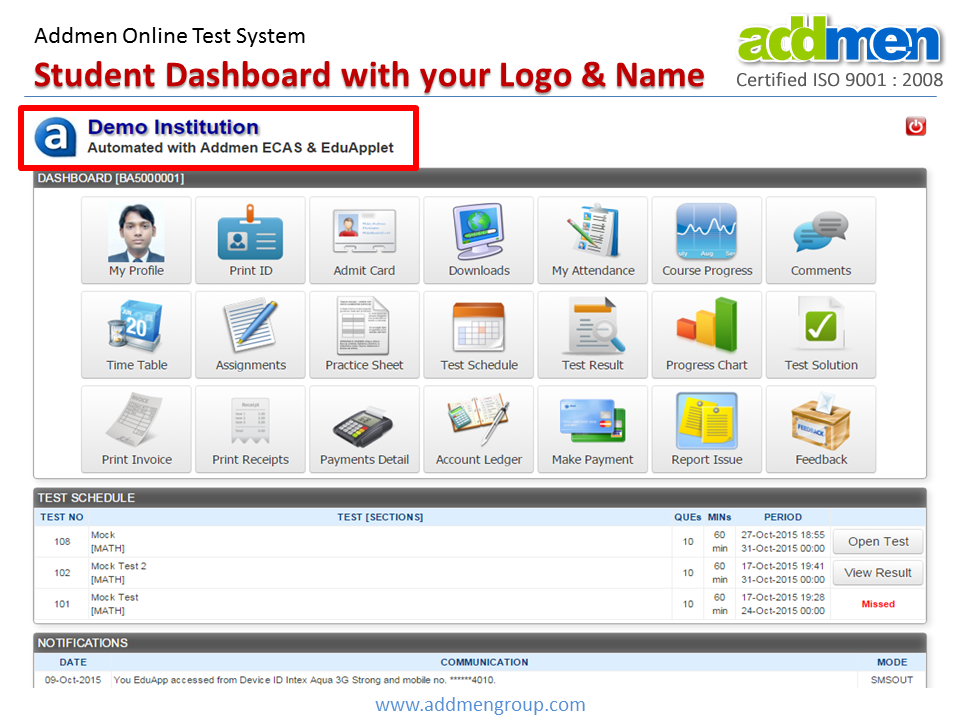 Candidate Online Exam System Dashboard Panel