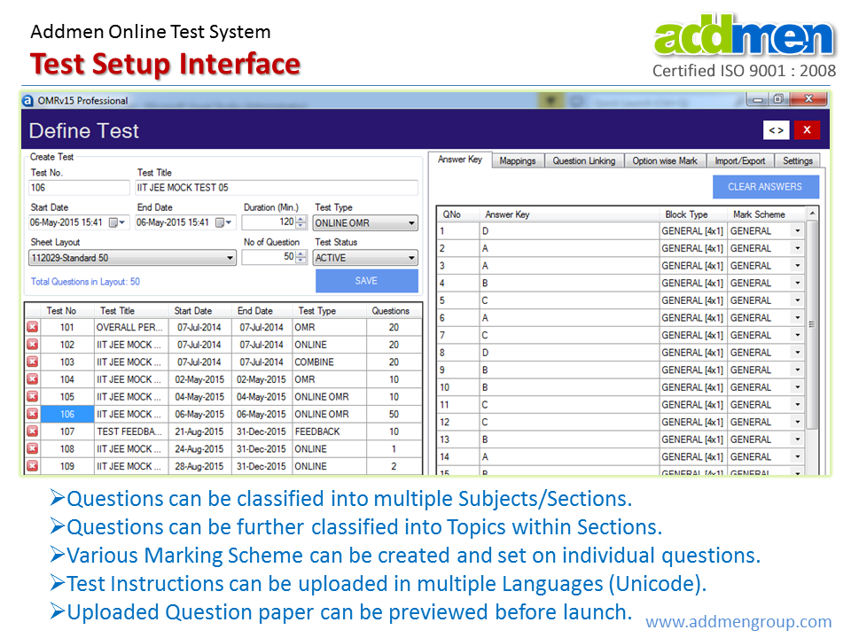 Test Setup Interface