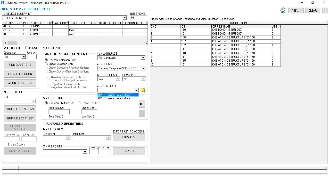 Generate Test Paper Output from Question Paper Generator