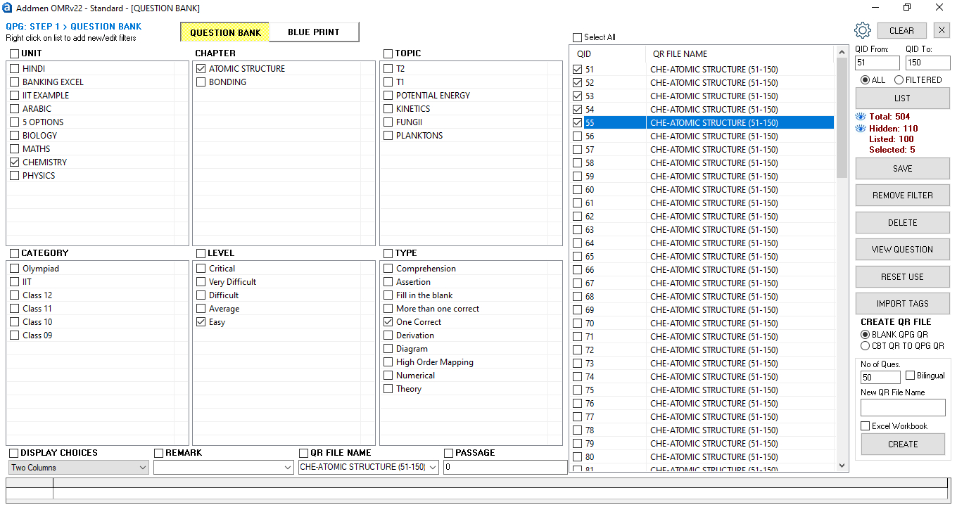 Question Classification in Question Bank Software