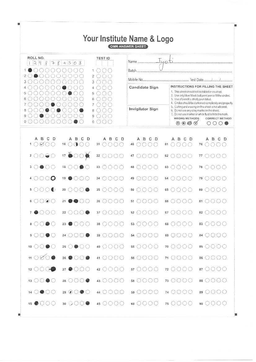 OMR Filling Incorrect