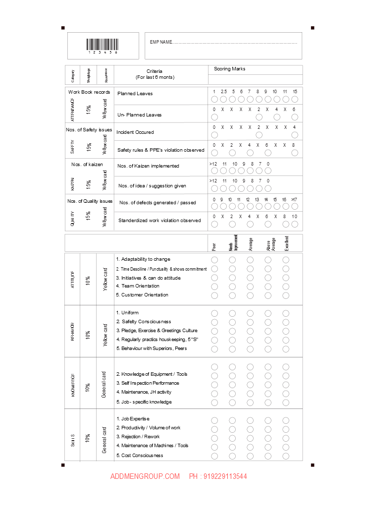 OMR Attendance Sheet Formats