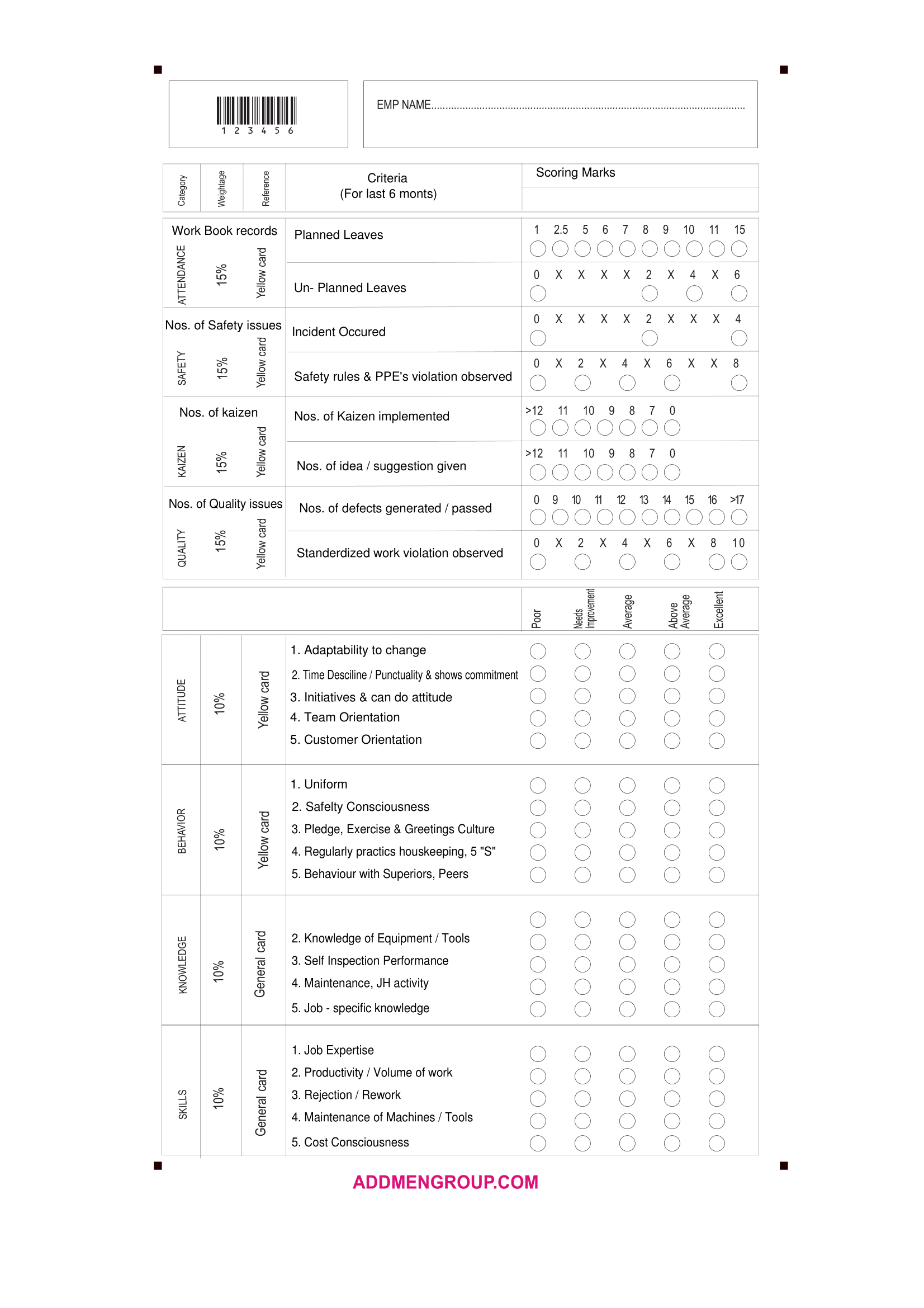 OMR Attendence Sheet Employee