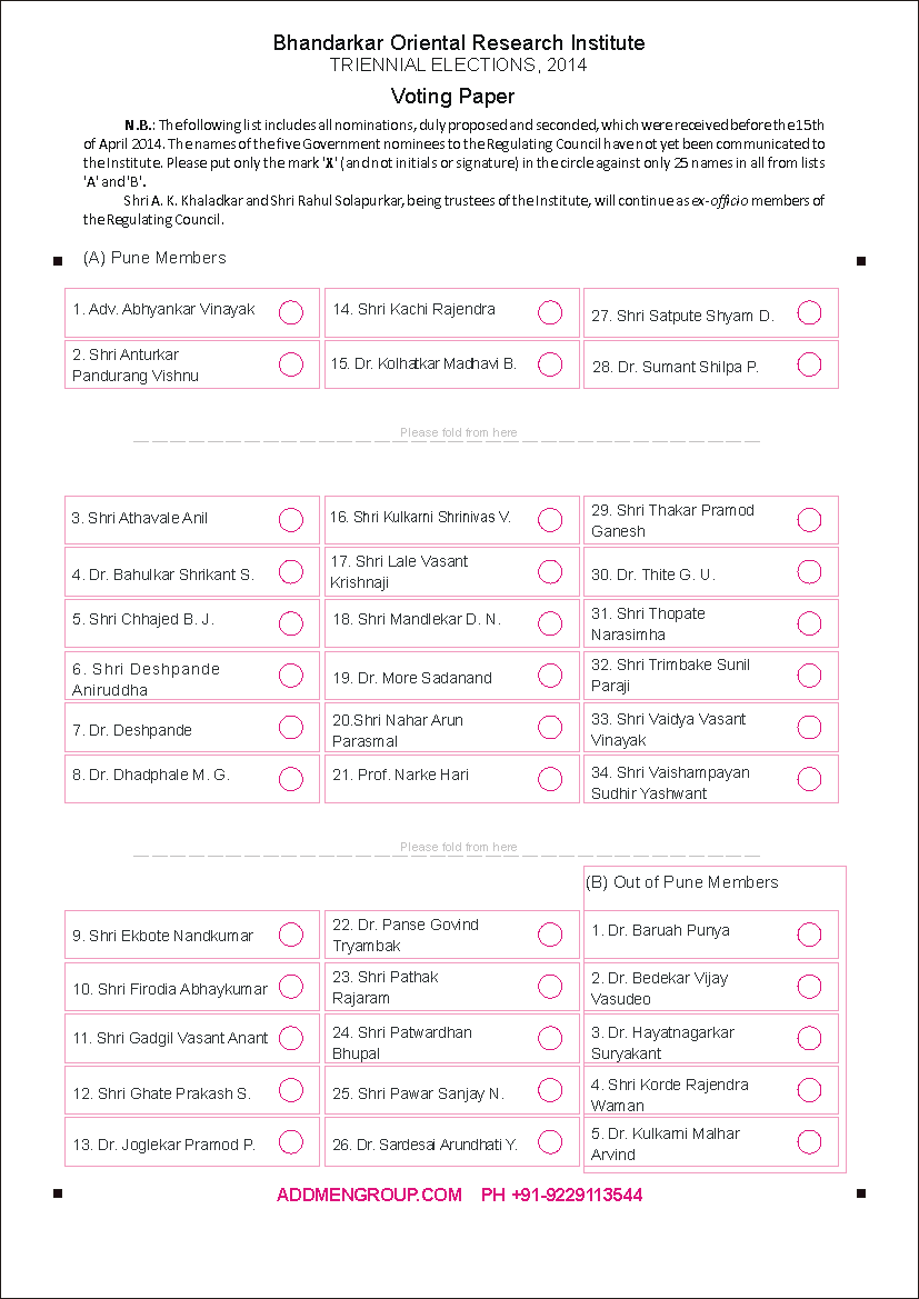 Election Ballot Paper Example for Voting