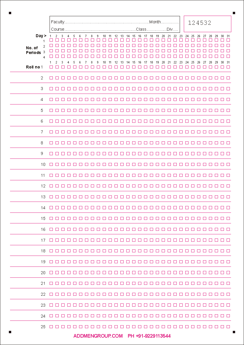 OMR Attendence Sheet Sample Period