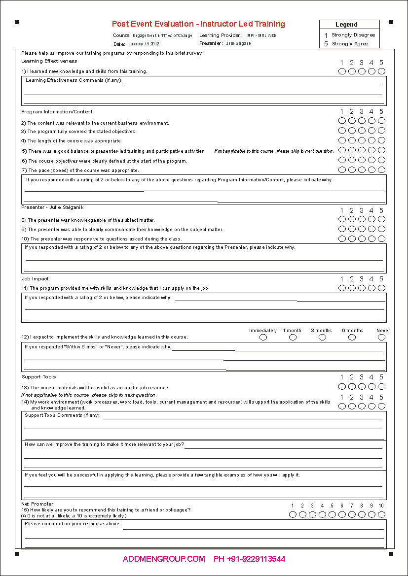 Samples of OMR Based Questionnaires Form