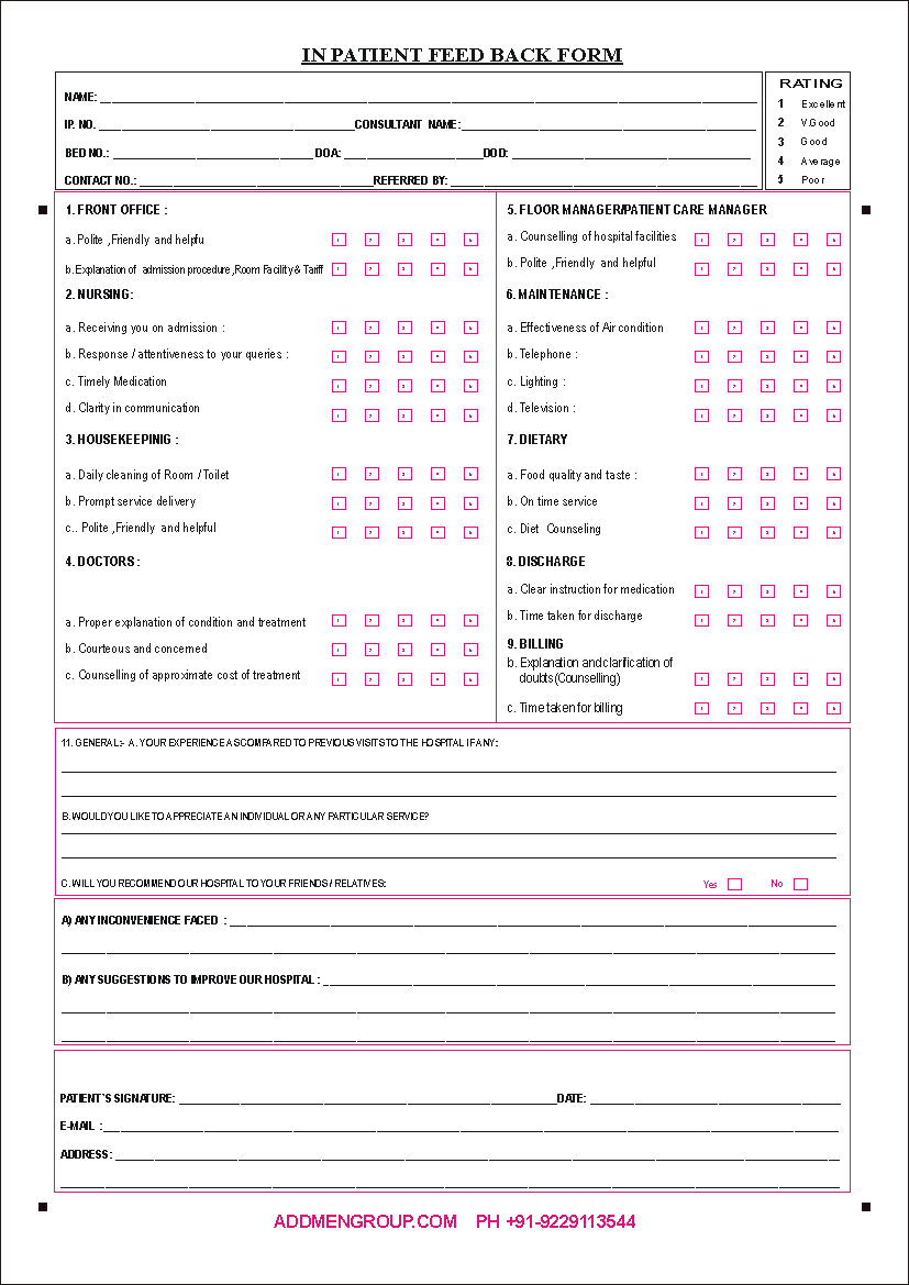 Feedback of Hospital Services Give by In-patients Read Using OMR Based Feedback Form