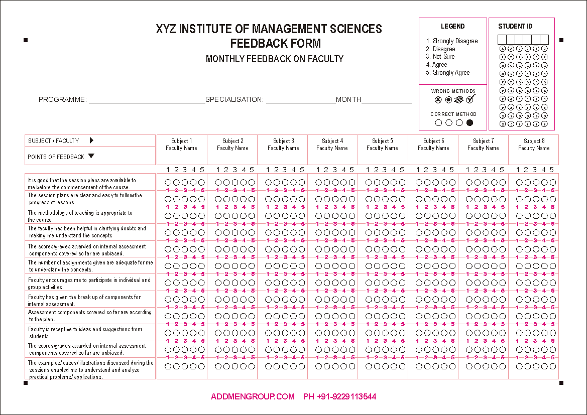 Questionnaire Sample for Survey of Student Feedback