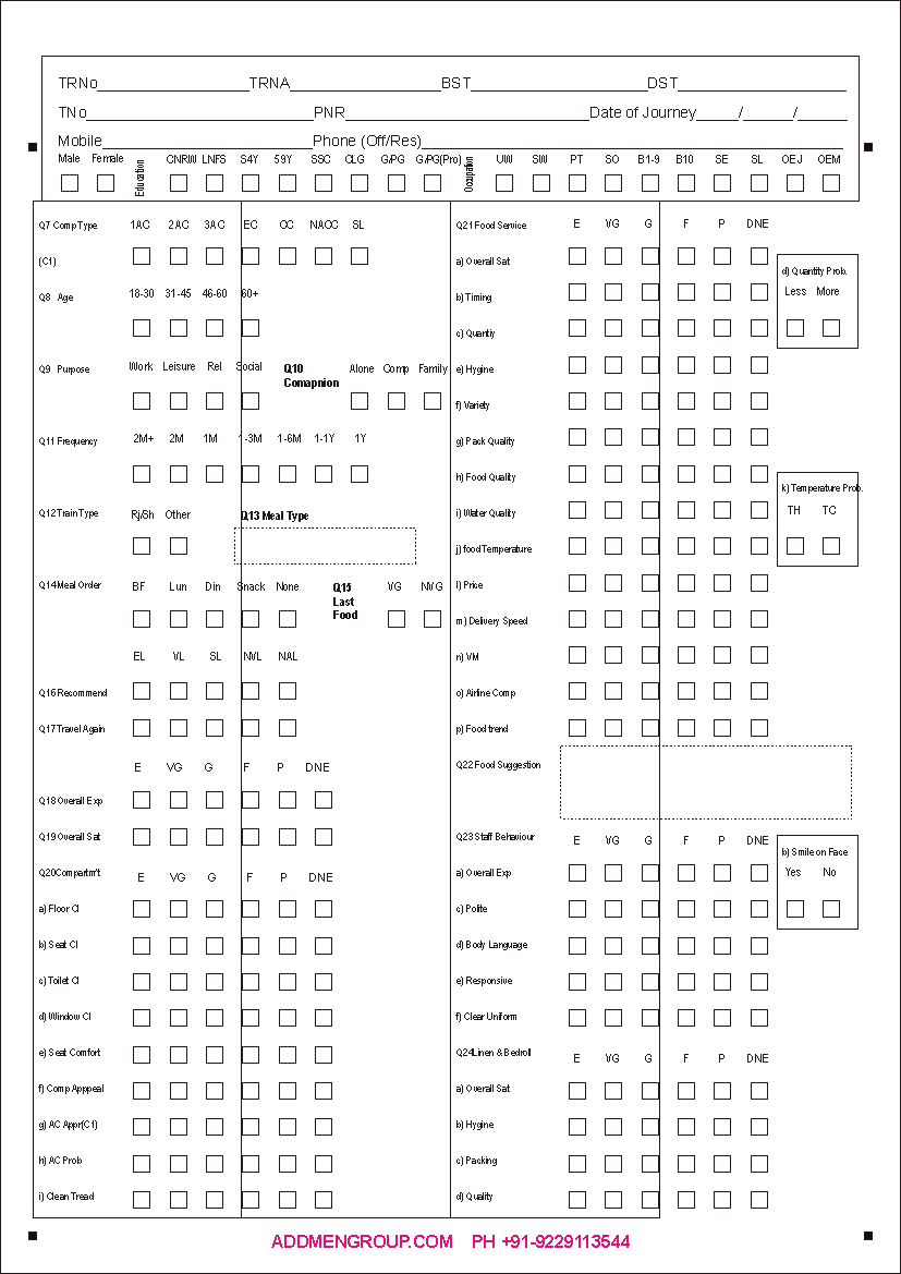 Feedback Form for Survey Railway