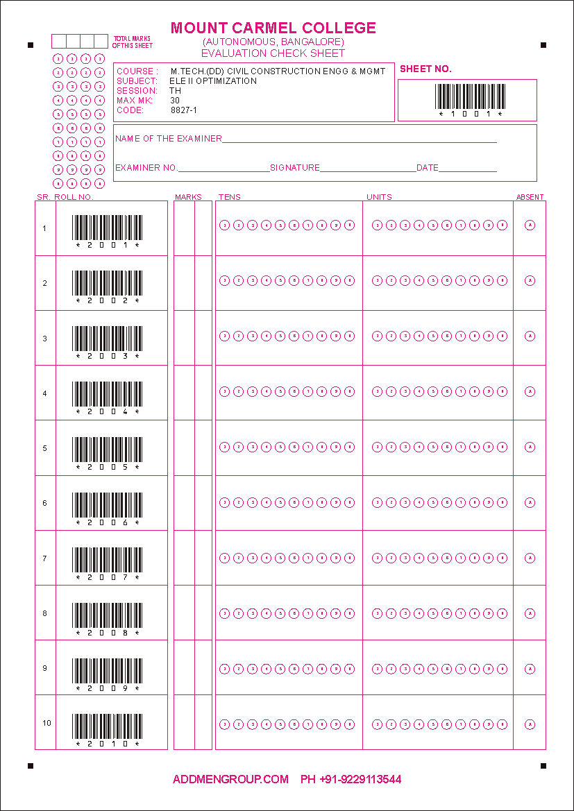 OMR Award Sheet Design with Barcode for University