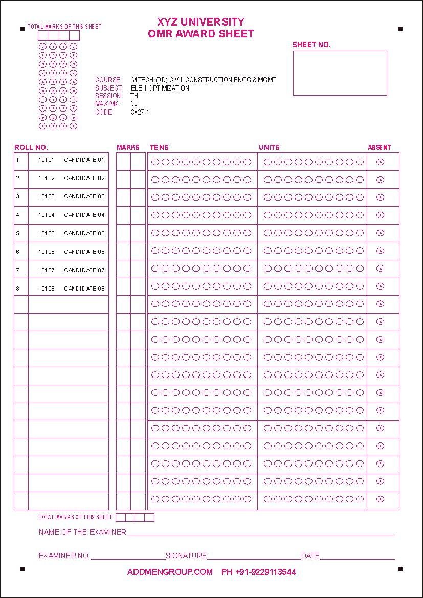 OMR Mark Sheet