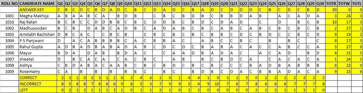 Excel Question Response Values