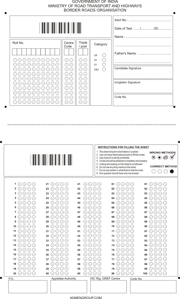 Two part OMR Sheets