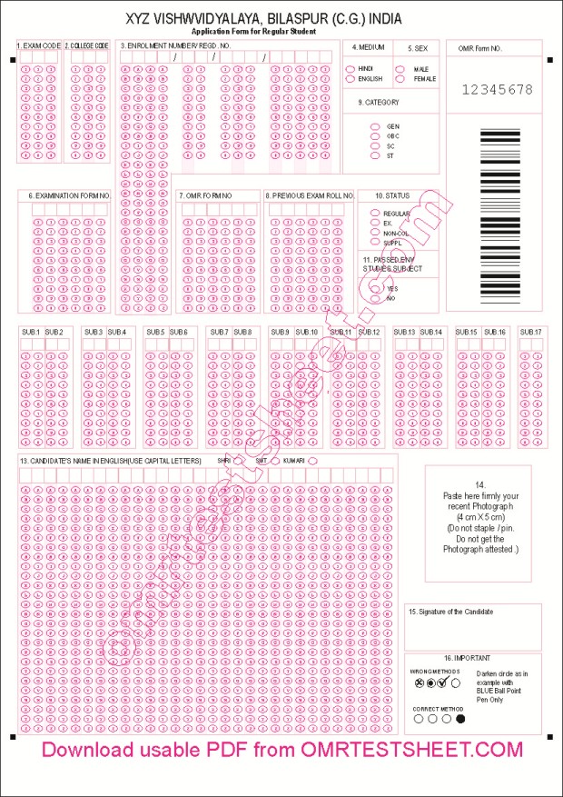 Many Different Types of Blocks OMR Sheet