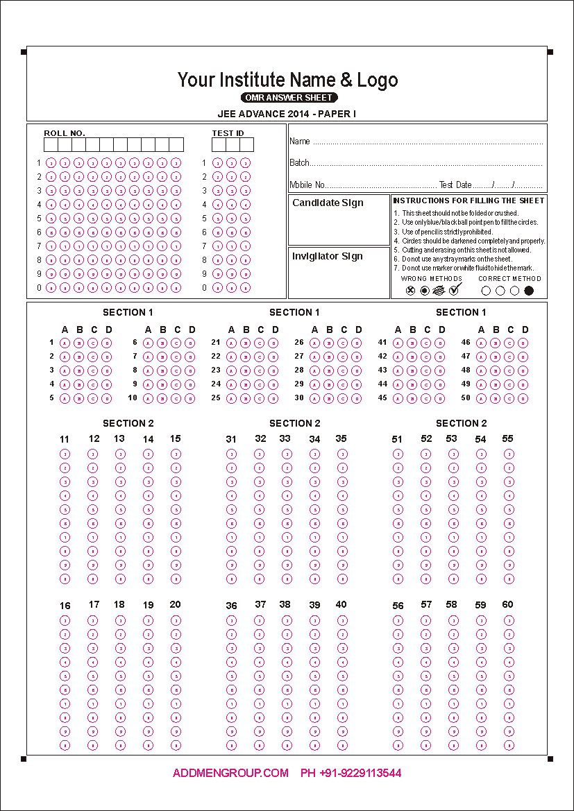 Sample IIT JEE 2013 OMR Sheet