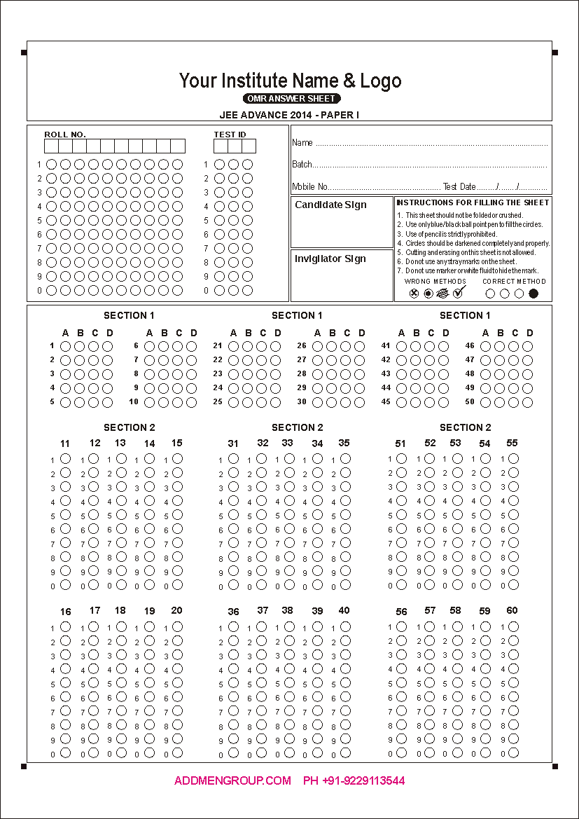 Sample IIT JEE 2013 OMR Sheet