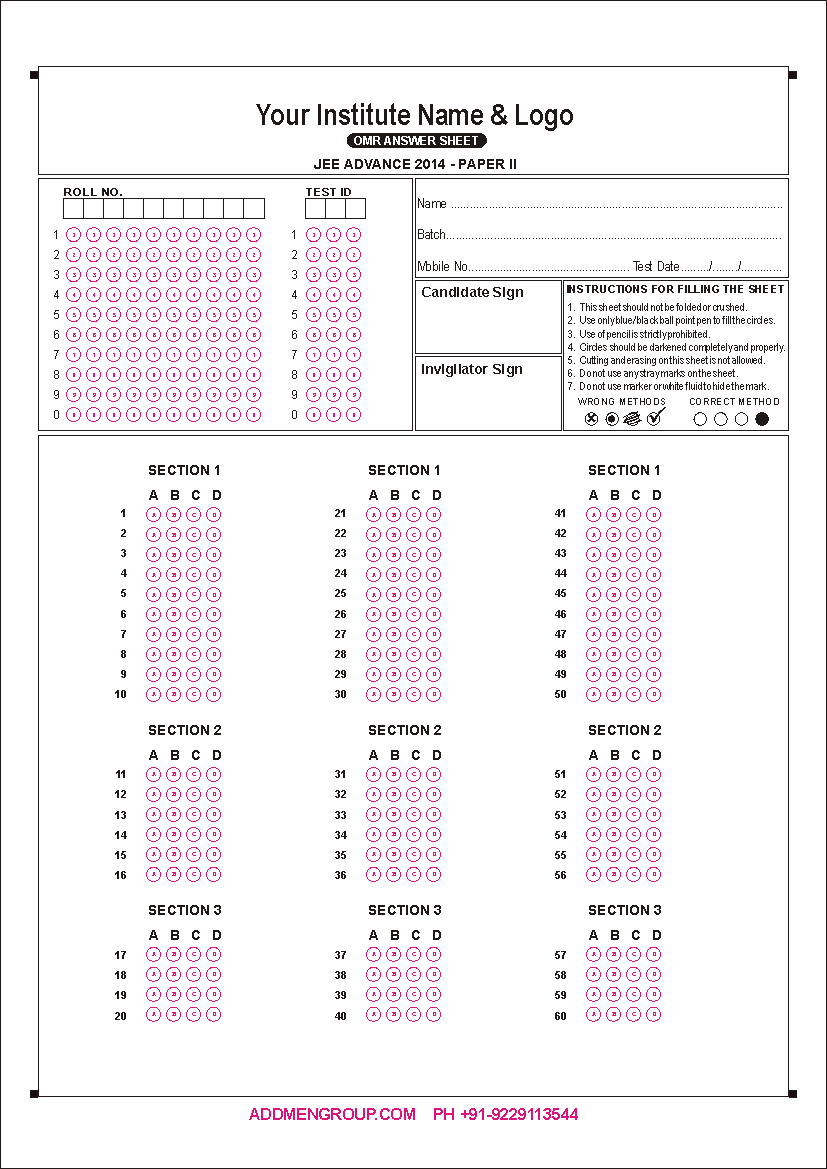 Sample IIT JEE 2013 OMR Sheet