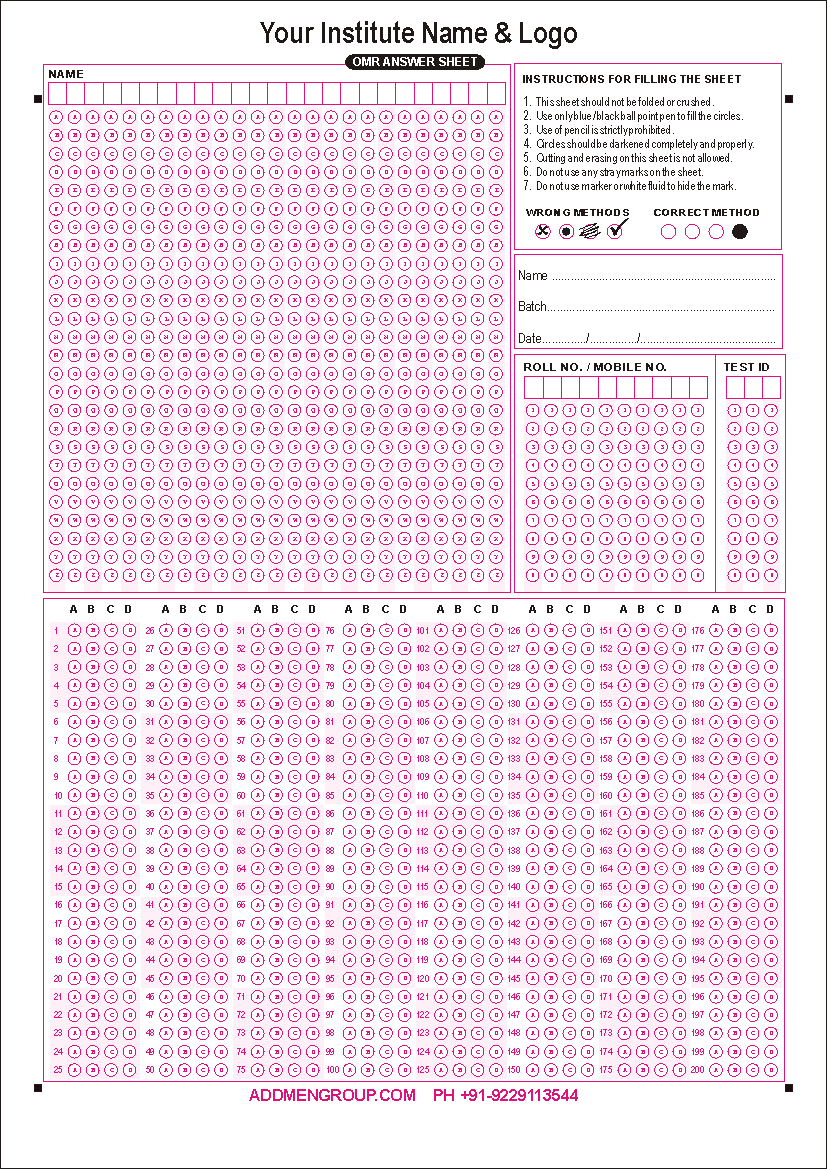 Hybrid 200Q OMR Answer Sheet