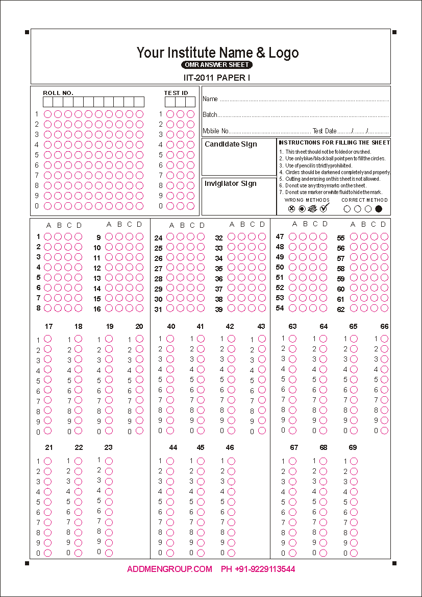 Sample IIT JEE 2011 OMR Sheet