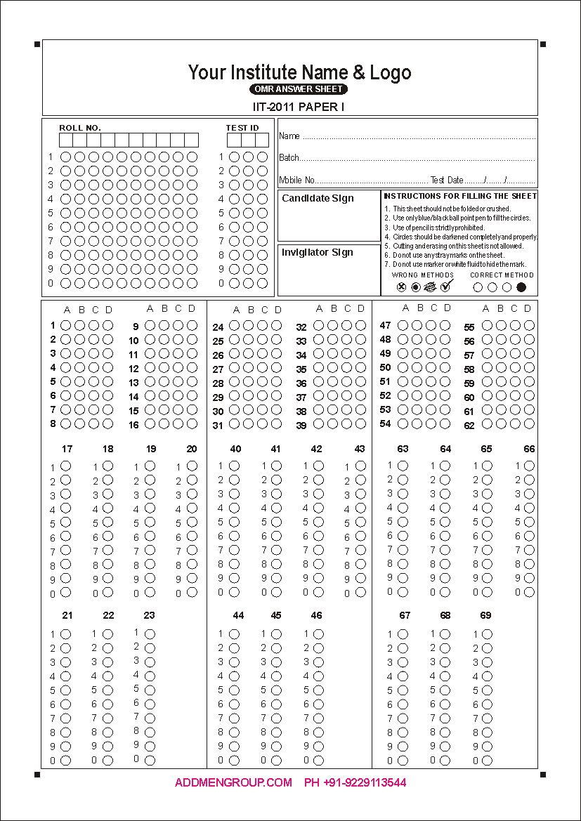 Sample IIT JEE 2011 OMR Sheet