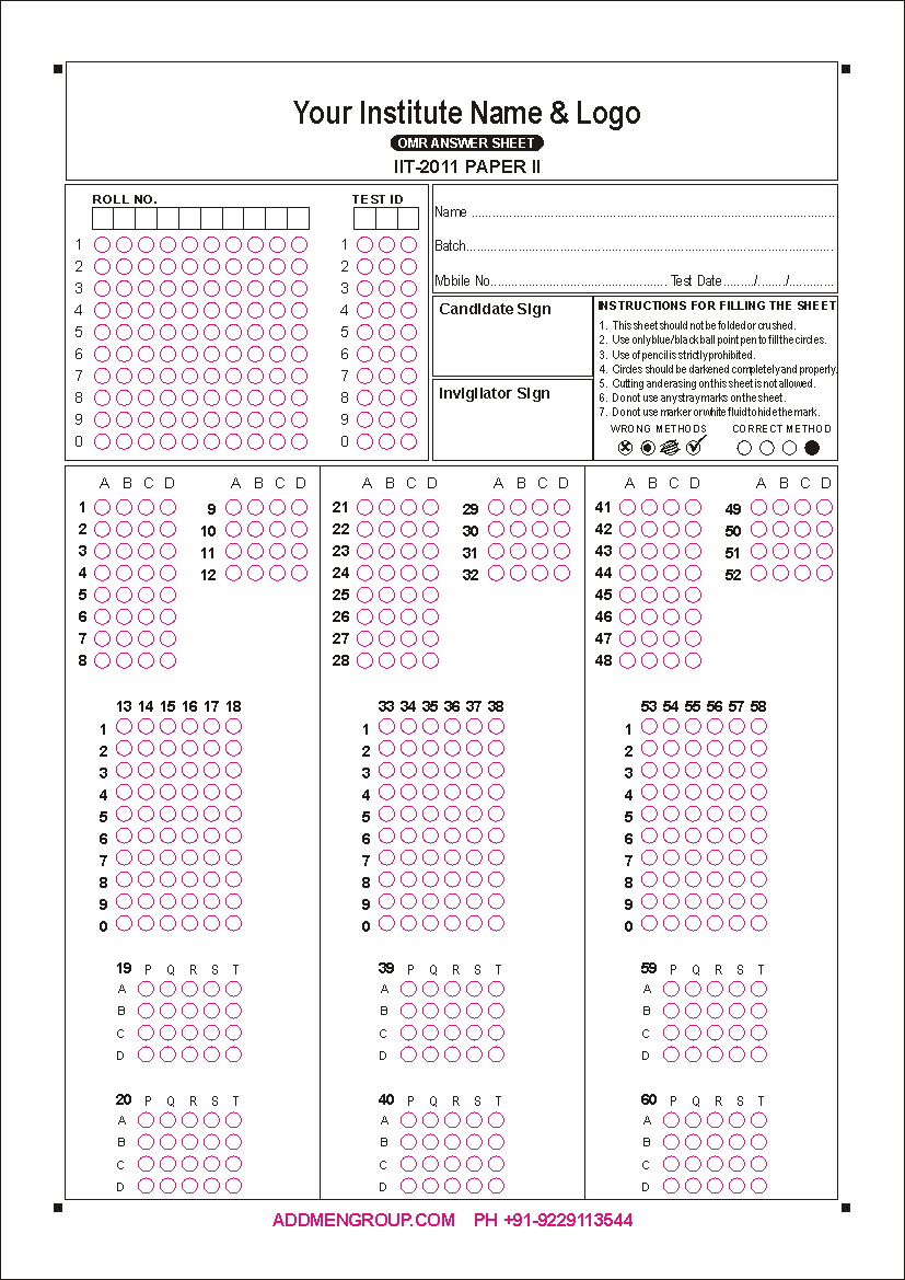 Sample IIT JEE 2011 OMR Sheet