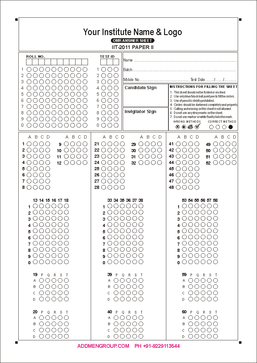 Sample IIT JEE 2011 OMR Sheet