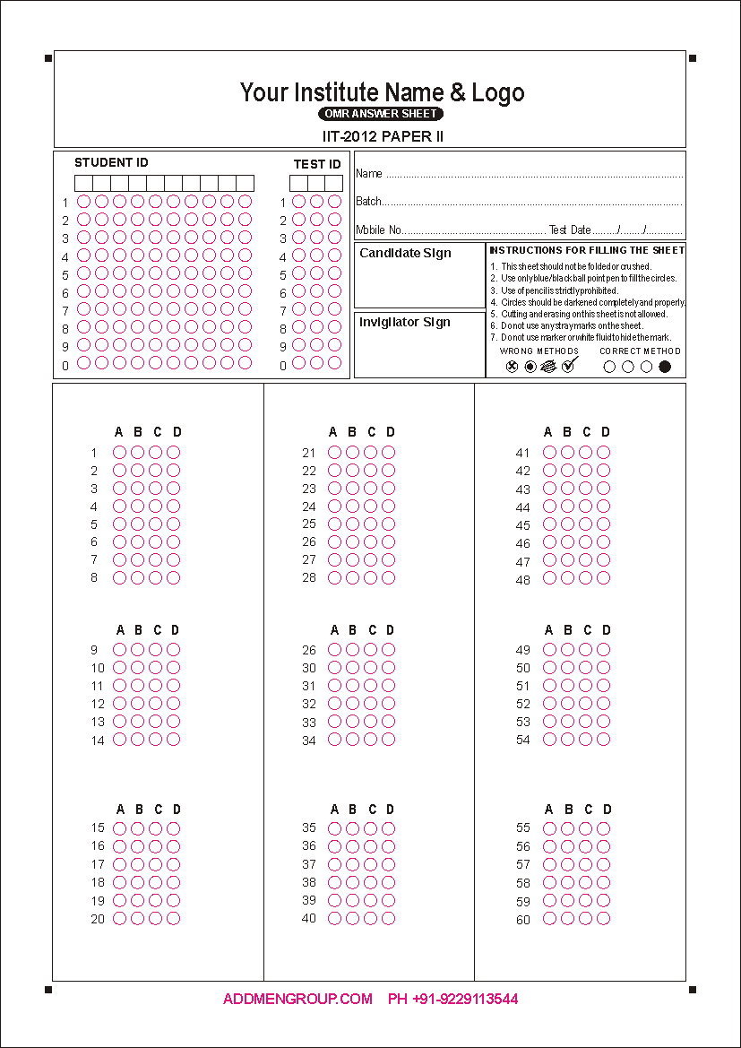 Sample IIT JEE 2012 OMR Sheet