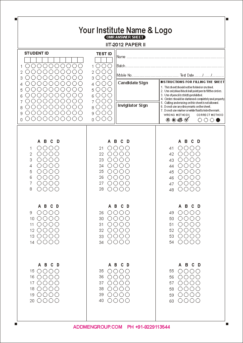 Sample IIT JEE 2012 OMR Sheet