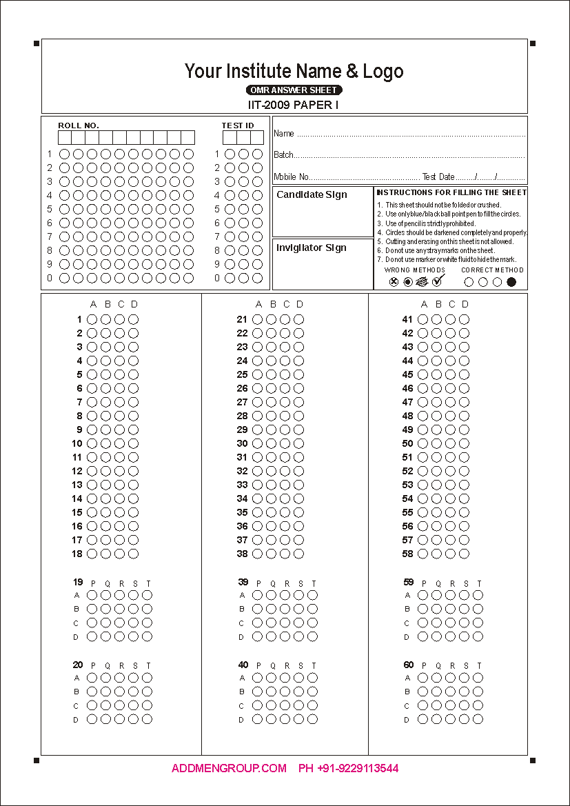 Sample IIT JEE 2009 OMR Sheet