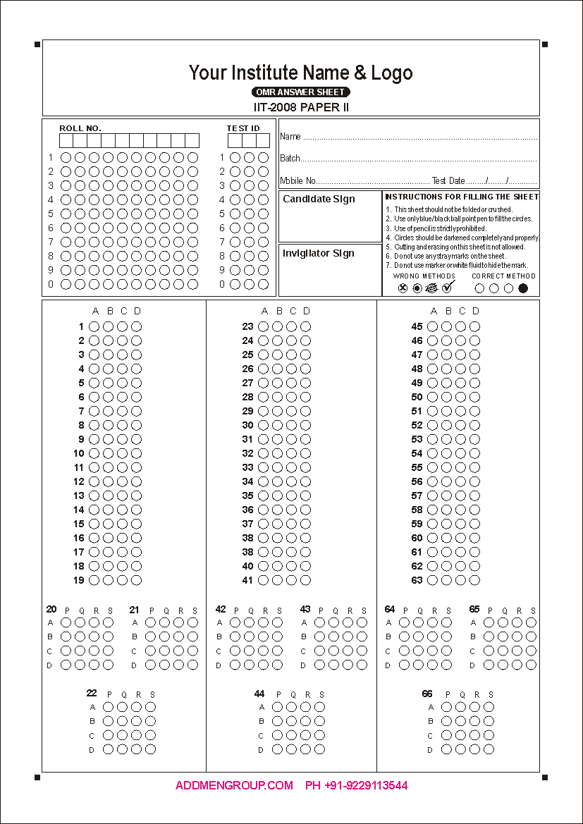 Sample IIT JEE 2008 OMR Sheet