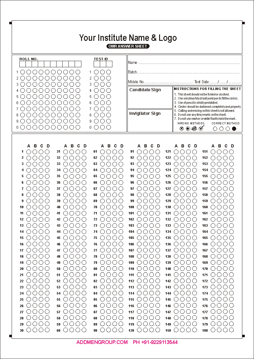 180 Question OMR Sheet Sample