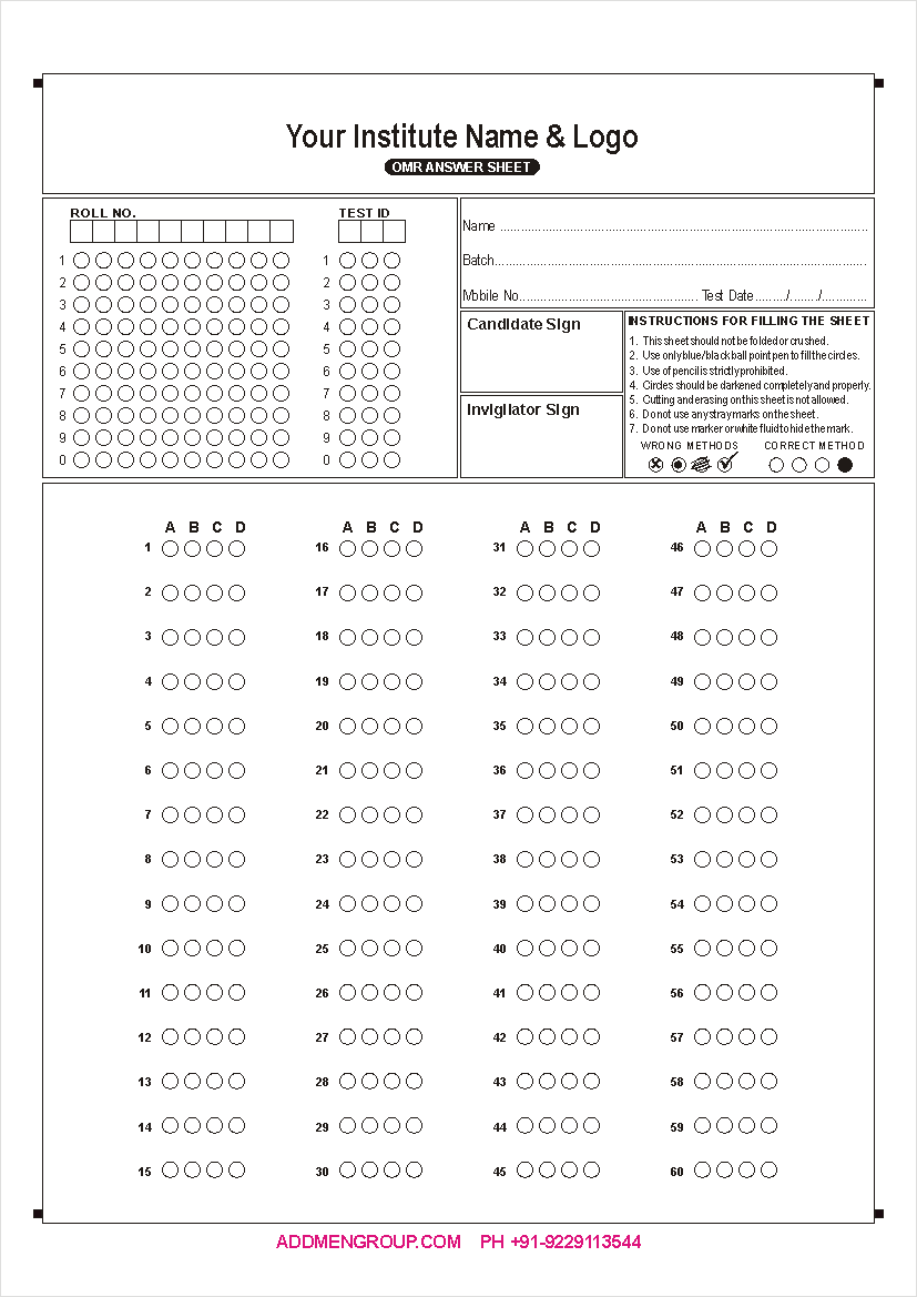 scantron sample printable Question 60 Sheet OMR Sample scantron sample printable Question 60 Sheet OMR Sample