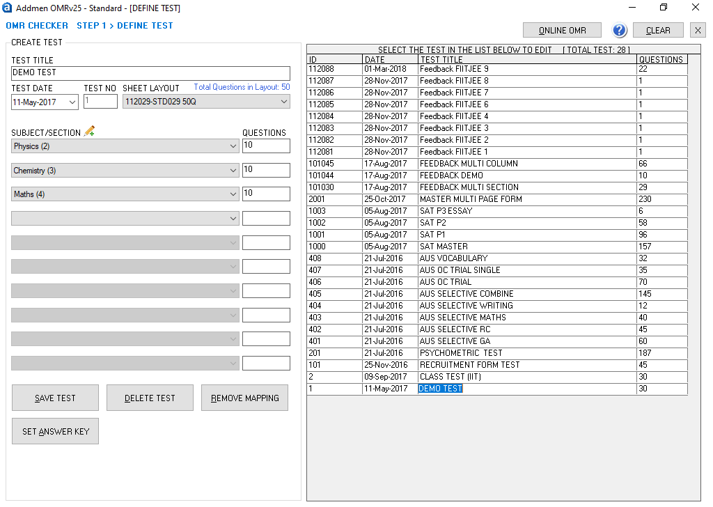 OMR Software Test Definition