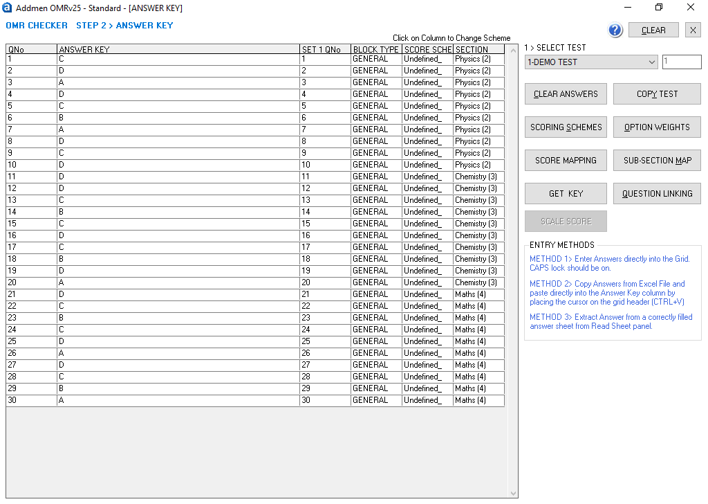 OMR Software Answer Key Interface