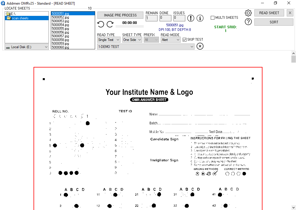 OMR Software Read Sheet Interface