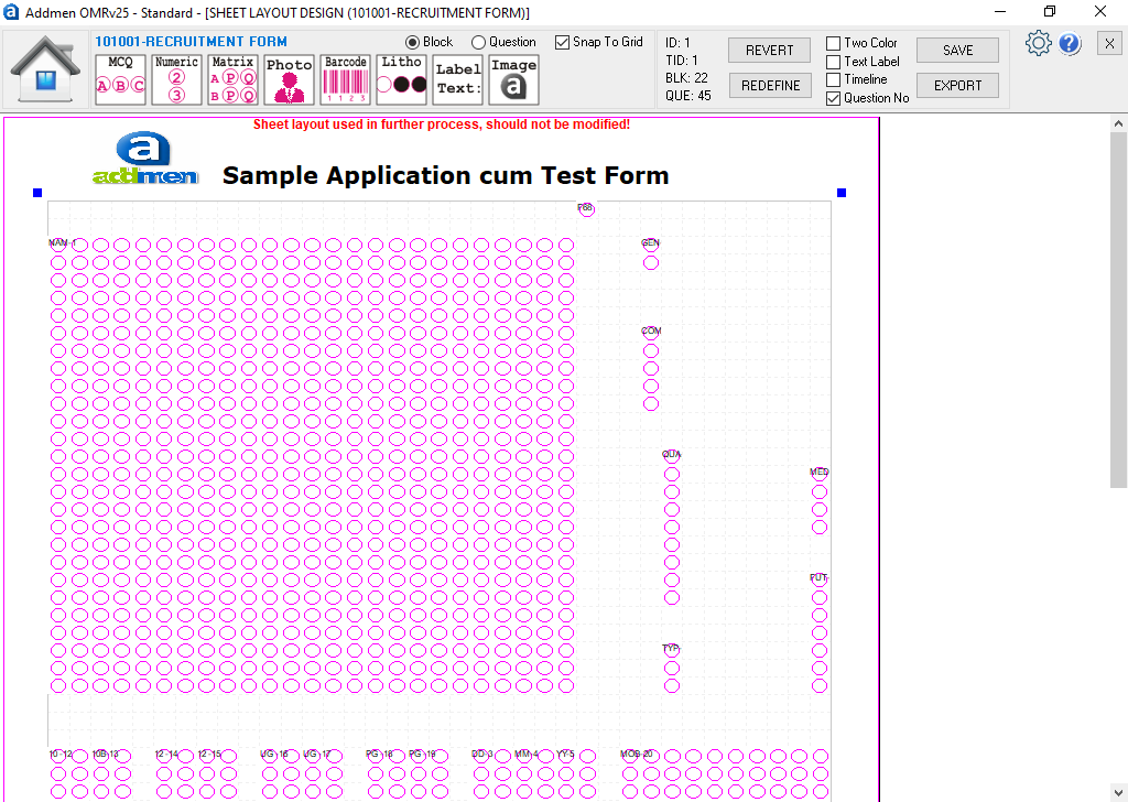 OMR Design with Alphanumeric Block