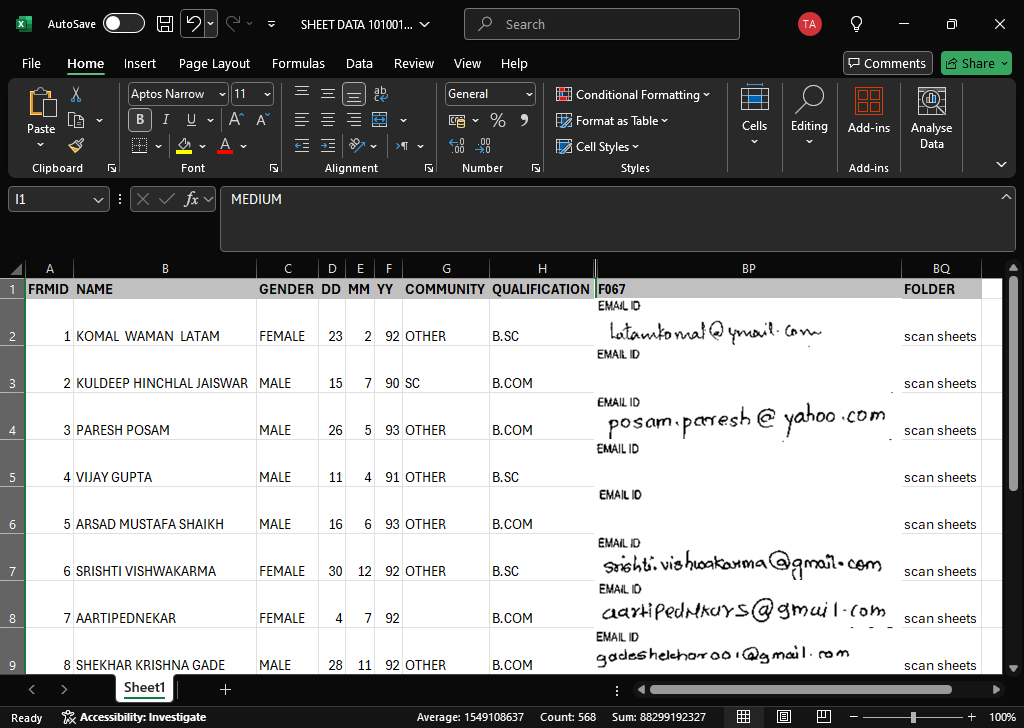 Excel Output