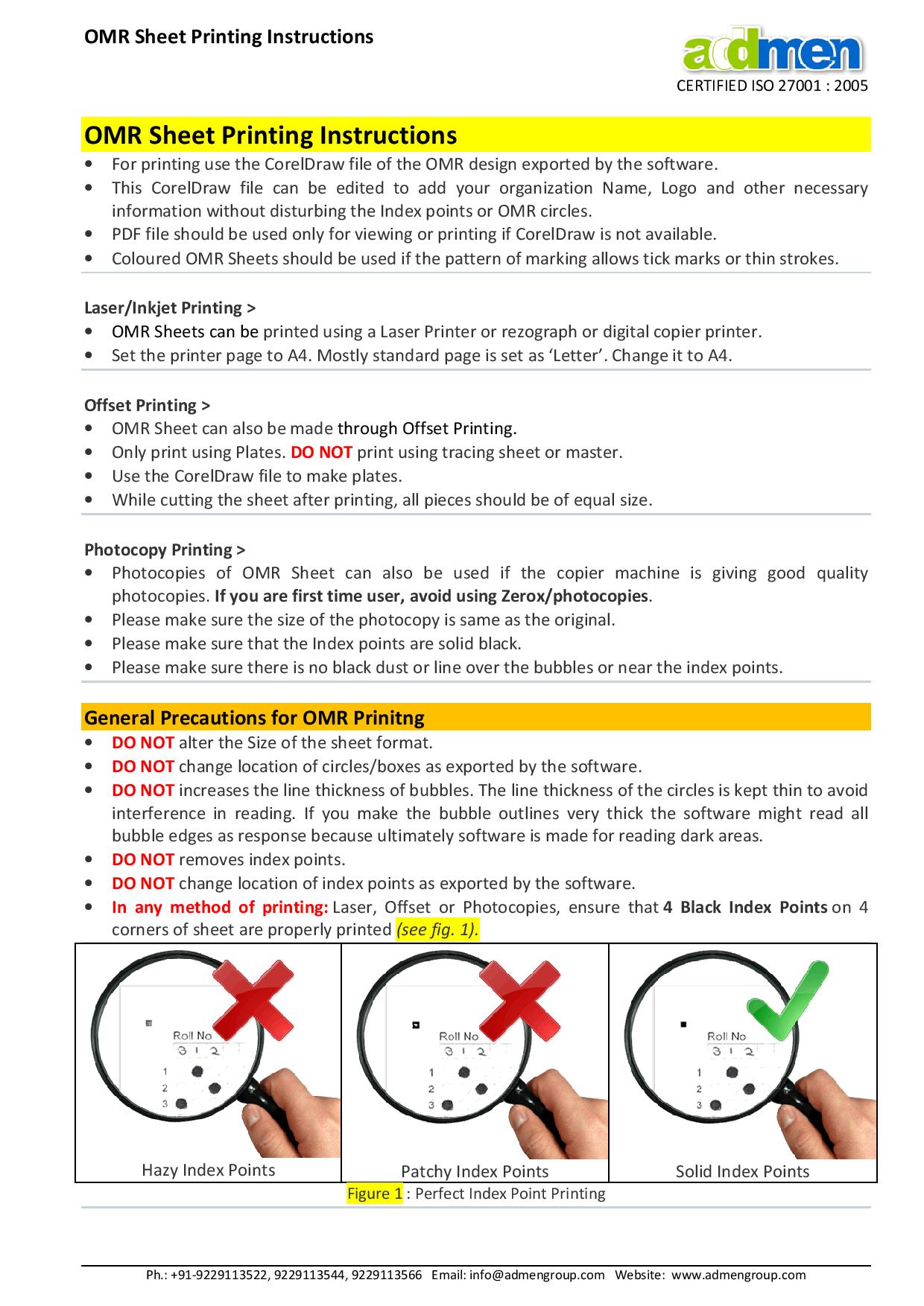 OMR Sheet Printing Instructions