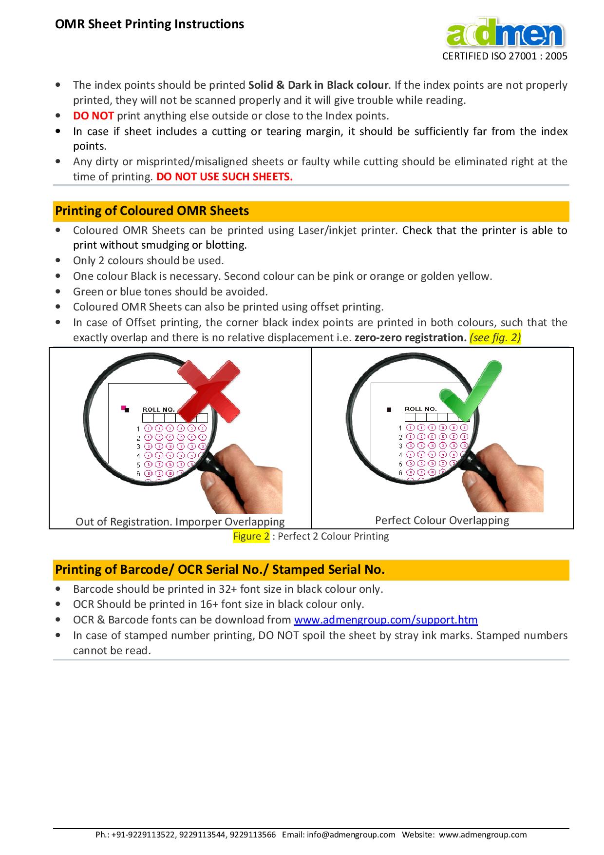 OMR Sheet Printing Instructions