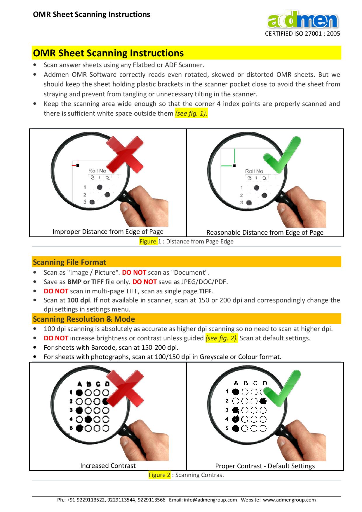 OMR Sheet Printing Instructions