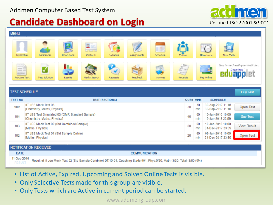 Student Online Dashboard