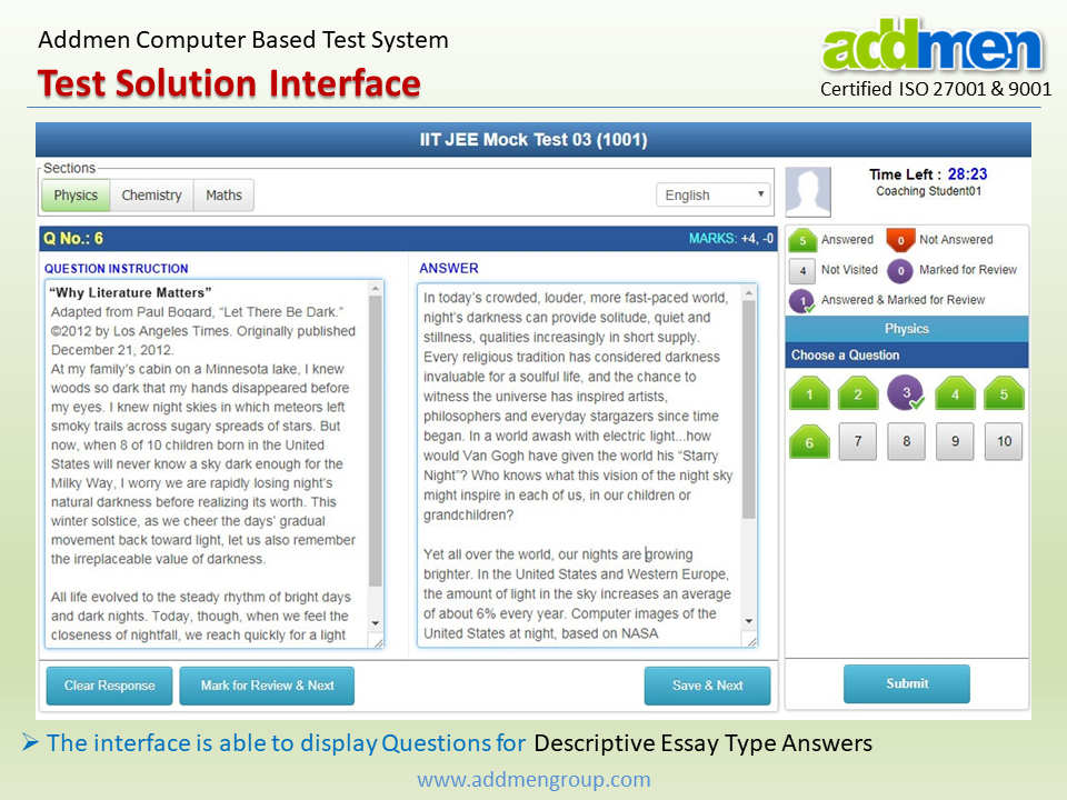 Student Online Test Dashboard